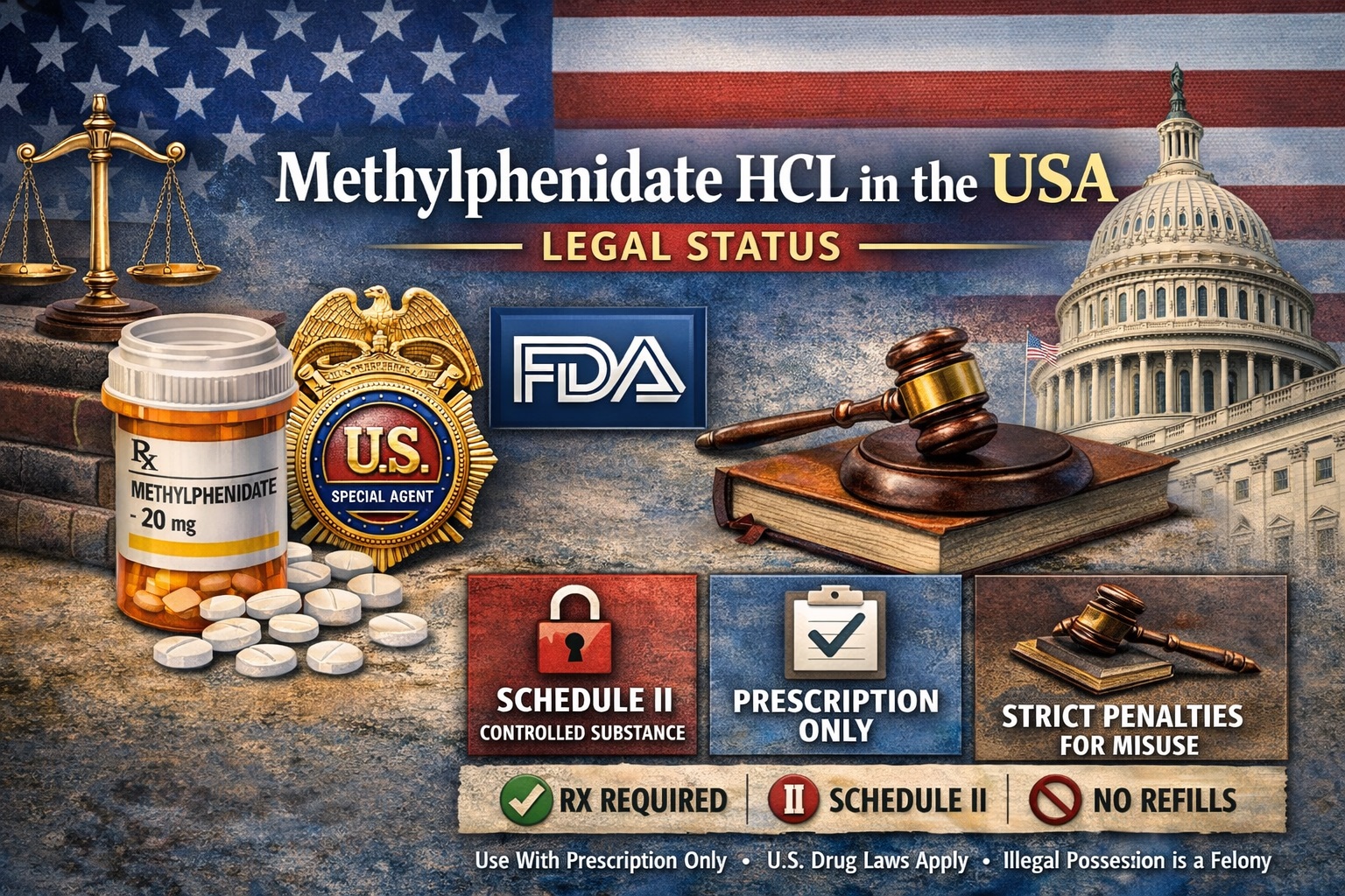 Legal Status of Methylphenidate Hydrochloride (HCL) in the USA